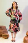 Buy_That Thing You Love_Multi Color Organza, Satin, Cotton Floral Blossom Pattern Trench Coat With Dress _at_Aza_Fashions