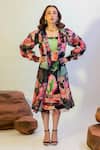 Shop_That Thing You Love_Multi Color Organza, Satin, Cotton Floral Blossom Pattern Trench Coat With Dress _Online_at_Aza_Fashions