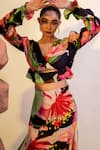 Buy_That Thing You Love_Multi Color Satin Floral V-neck Bouquet Pattern Crop Top  _at_Aza_Fashions