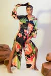 That Thing You Love_Multi Color Satin Print Lily Collar Neck Bloom Shirt  _at_Aza_Fashions
