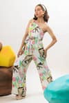 Buy_That Thing You Love_Multi Color Satin Printed Floral One Shoulder Jumpsuit With Belt  _at_Aza_Fashions