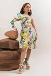 That Thing You Love_Multi Color Satin Printed Floral One Shoulder Dress _Online_at_Aza_Fashions