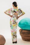 Shop_That Thing You Love_Multi Color Satin Printed Jungle Boat Neck Draped Blouse And Skirt Set _at_Aza_Fashions