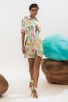 Buy_That Thing You Love_Multi Color Satin Printed Jungle Spread Collar Draped Shirt Dress  _at_Aza_Fashions