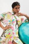 Buy_That Thing You Love_Multi Color Satin Printed Jungle Spread Collar Draped Shirt Dress  _Online_at_Aza_Fashions