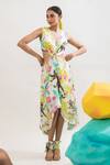 Buy_That Thing You Love_Multi Color Satin Printed Jungle V Neck Dress  _at_Aza_Fashions