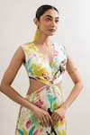 That Thing You Love_Multi Color Satin Printed Jungle V Neck Dress  _Online_at_Aza_Fashions