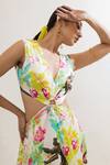 Buy_That Thing You Love_Multi Color Satin Printed Jungle V Neck Dress  _Online_at_Aza_Fashions