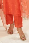 Flamingo the label_Orange Chanderi Hand Embroidered Mukaish V Neck Kurta Set_Online_at_Aza_Fashions