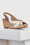 Oroh_Gold Segovia Criss Cross Strap Metallic Wedges _at_Aza_Fashions