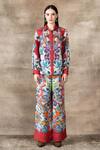 RANNA GILL_Red Linen Viscose Printed Floral Ruby Waterlily Button Down _Online_at_Aza_Fashions