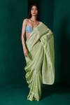 Buy_Ekaya_Green Habutai Silk Solid Handwoven Saree With Unstitched Blouse Fabric  _at_Aza_Fashions