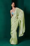 Shop_Ekaya_Green Habutai Silk Solid Handwoven Saree With Unstitched Blouse Fabric  _at_Aza_Fashions