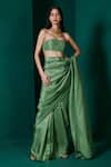 Buy_Ekaya_Green Habutai Silk Plain Handwoven Saree With Unstitched Blouse Fabric  _at_Aza_Fashions