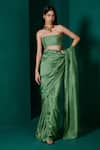 Ekaya_Green Habutai Silk Plain Handwoven Saree With Unstitched Blouse Fabric  _Online_at_Aza_Fashions