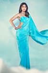 Buy_Ekaya_Blue Habutai Silk Handwoven Plain Saree With Unstitched Blouse Fabric _at_Aza_Fashions