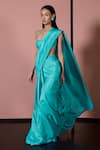 Shop_Ekaya_Blue Habutai Silk Handwoven Plain Saree With Unstitched Blouse Fabric _at_Aza_Fashions