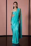 Ekaya_Blue Habutai Silk Handwoven Plain Saree With Unstitched Blouse Fabric _Online_at_Aza_Fashions