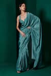 Shop_Ekaya_Blue Habutai Silk Handwoven Saree With Unstitched Blouse Fabric_at_Aza_Fashions