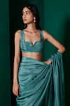 Ekaya_Blue Habutai Silk Handwoven Saree With Unstitched Blouse Fabric_Online_at_Aza_Fashions