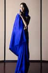 Shop_Ekaya_Blue Habutai Silk Solid Handwoven Saree With Unstitched Blouse Fabric  _at_Aza_Fashions