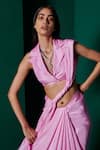 Ekaya_Pink Habutai Silk Plain Handwoven Saree With Unstitched Blouse Fabric  _Online_at_Aza_Fashions