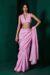 Buy_Ekaya_Pink Habutai Silk Plain Handwoven Saree With Unstitched Blouse Fabric  _Online_at_Aza_Fashions