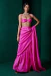 Ekaya_Fuchsia Habutai Silk Handwoven Saree With Unstitched Blouse Fabric  _Online_at_Aza_Fashions