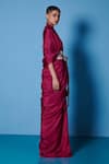 Shop_Ekaya_Red Habutai Silk Handwoven Plain Saree With Unstitched Blouse Fabric  _at_Aza_Fashions