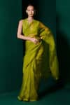 Buy_Ekaya_Green Organza Solid Handwoven Saree With Unstitched Blouse Fabric  _at_Aza_Fashions