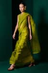 Shop_Ekaya_Green Organza Solid Handwoven Saree With Unstitched Blouse Fabric  _at_Aza_Fashions