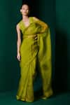 Ekaya_Green Organza Solid Handwoven Saree With Unstitched Blouse Fabric  _Online_at_Aza_Fashions