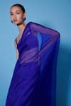 Ekaya_Blue Organza Solid Plain Handwoven Saree With Unstitched Blouse Fabric  _Online_at_Aza_Fashions