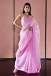 Buy_Ekaya_Pink Organza Solid Handwoven Plain Saree With Unstitched Blouse Fabric  _at_Aza_Fashions