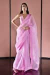 Shop_Ekaya_Pink Organza Solid Handwoven Plain Saree With Unstitched Blouse Fabric  _at_Aza_Fashions