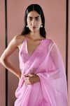 Ekaya_Pink Organza Solid Handwoven Plain Saree With Unstitched Blouse Fabric  _Online_at_Aza_Fashions