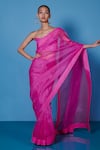 Buy_Ekaya_Fuchsia Organza Solid Handwoven Saree With Unstitched Blouse Fabric  _at_Aza_Fashions