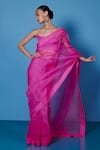 Shop_Ekaya_Fuchsia Organza Solid Handwoven Saree With Unstitched Blouse Fabric  _at_Aza_Fashions