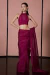 Shop_Ekaya_Maroon Organza Plain Handwoven Saree With Unstitched Blouse Fabric  _at_Aza_Fashions