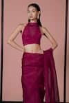 Ekaya_Maroon Organza Plain Handwoven Saree With Unstitched Blouse Fabric  _Online_at_Aza_Fashions