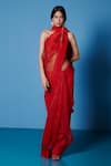 Buy_Ekaya_Red Organza Solid Handwoven Saree With Unstitched Blouse Fabric  _at_Aza_Fashions