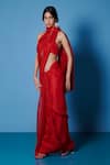 Shop_Ekaya_Red Organza Solid Handwoven Saree With Unstitched Blouse Fabric  _at_Aza_Fashions