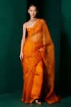 Buy_Ekaya_Orange Organza Handwoven Plain Saree With Unstitched Blouse Fabric  _at_Aza_Fashions