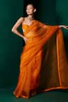 Ekaya_Orange Organza Handwoven Plain Saree With Unstitched Blouse Fabric  _Online_at_Aza_Fashions