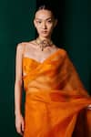 Buy_Ekaya_Orange Organza Handwoven Plain Saree With Unstitched Blouse Fabric  _Online_at_Aza_Fashions