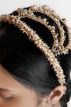 Vaidaan_Gold Shell Pearl Veena Embroidered Hairband _at_Aza_Fashions