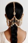 Buy_Vaidaan_Gold Shell Pearl Suhasini Drops Hairband _at_Aza_Fashions