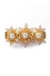 Shop_Vaidaan_Gold Plated Pearls, Beads Pavalam Embroidered Ring _at_Aza_Fashions