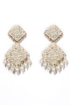 Shop_Vaidaan_White Embroidered Lalit Earrings_at_Aza_Fashions