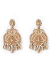 Shop_Vaidaan_Gold Plated Shells Hema Pearl Hand Embroidered Earrings_at_Aza_Fashions